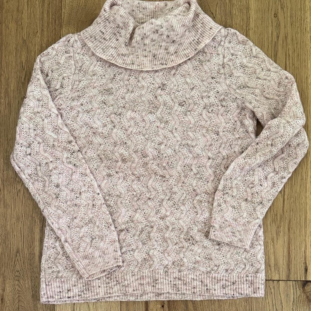 😊Christopher & Banks Pink Marled Cable Knit Cowl Sweater